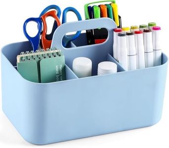 Multiuse Caddy Organizer with Handle, XICEN Stackable Plastic Bin Basket, Divided Storage Tote Holder for Art Craft Supplies, Makeup, Bathroom, Shower, Cleaning, Kitchen, Office, Desktop (Blue)