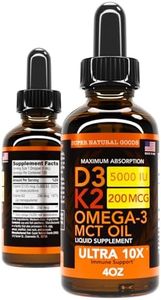 Liquid Vitamin D3 5000IU + K2 - Large 4oz 4 in 1 Complex Blend - Get Energy Without The Crash - Fast Absorption Formula Support Strong Immunity, Teeth, Bones, Heart Health - USA Made