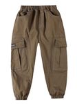 TiaoBug Kids Boys Cargo Jogger Athletic Pants Hiking Camping Dungarees Trousers Street Hip Hop Dance Sweatpants with Pockets Brown 12-13 Years