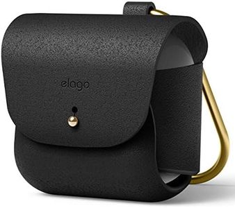 elago Leather Case with Keychain Compatible with AirPods 3 Case, Natural Cowhide Leather Case with Brass Ring Holder, Supports Wireless Charging (Black)