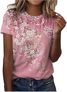Tee Shirts Womens Graphic Summer Tops for Women 2025 Casual T-Shirts Shirts Graphic Tee Short Sleeve Tops Floral Print Loose Summer Tops Pink 4X-Large