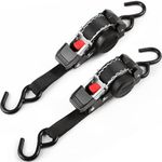 JiiinMiiin 1" x 10ft Retractable Ratchet Straps (2-Pack, Black) – Heavy Duty Auto-Retracting Tie Down Straps for Truck, Cargo, Motorcycle – 1653 lbs Break Strength