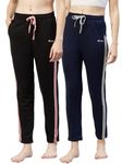 BLINKIN Cotton Stribed Casual Style Pyjamas For Women|Lowers For Women With 2 Side Pockets : Ideal For Night Wear&Comfort Wear-The Ultimate Relaxed Fit Track Pants(Combo-608,Black|Navy,Size_Xl)