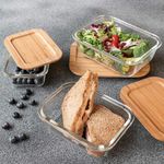 The Better Home Borosilicate Food Container Bamboo Lid 3Pcs-370ml, 640ml, 1050ml Borsilicate Glass Container for Kitchen Storage | Microwave Safe | Glass Container with Wooden Airtight Lid