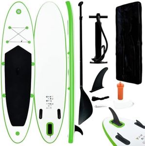 vidaXL Green and White Inflatable Stand Up Paddle Board Set with Adjustable Oar and Portable Carrying Bag- Ideal for Learning Recreational Paddling and Small Wave Riding