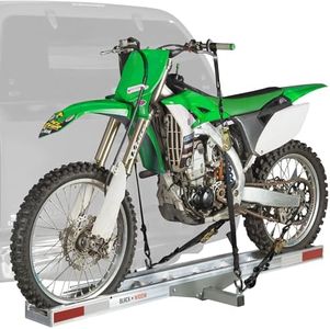 Black Widow Motorcycle Hitch Carrier with Extra-Long 6FT Ramp Lightweight Aluminum 400 lb. Capacity Anti-Rattle Included Fits 2" Receiver