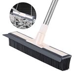 DECMAY Push Broom Long Handle Rubber Bristles Sweeper Squeegee Edge 50 inches Scratch Free Bristle Indoor Outdoor Broom for Windows Cleaning Pet Cat Dog Hair Carpet Hardwood Tile