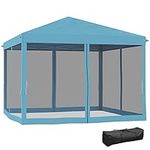 Outsunny 10' x 10' Pop Up Canopy Tent Gazebo with Removable Mesh Sidewall Netting, Carry Bag for Backyard Patio Outdoor Light Blue