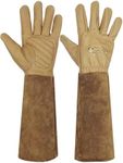 Freichaza Leather Gardening Gloves - Long Forearm Protection Gauntlet for Women/Men - Water Repellent Work Gloves - Rose Pruning Thorn & Cut Proof Gloves Light Brown Large