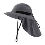 Magracy Mens Outdoor Wide Brim Sun Hat with Neck Flap Mesh Safari Hiking Hat Fishing Hats Grey