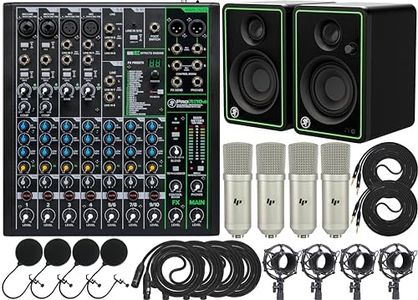 Mackie ProFX10v3 Compact 10-channel FX Mixer/Audio Interface with USB and Effects, CR3-X Multimedia Monitors with 2x LP Professional Condenser Microphones Sets, Shock Mounts XLR Cables & Pop Filters