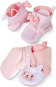 Rising Star Fleece Baby Booties Girls 0-3 Months, 100% Cotton, Hook & Loop Closure & Non Slip Grippers Baby Slippers that Stay On (Pink Alpaca)