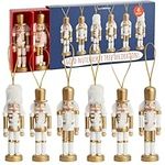 THE TWIDDLERS - 6 PC Wooden Nutcracker Christmas Decorations Christmas Tree Ornaments (Gold), Hanging Christmas Nutcracker Figurine with Moving Part, Casse Noisette de Noel, Christmas Tree Decorations