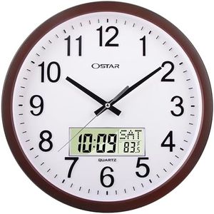 OSTAR 14" Large Analog Digital Display Wall Clock Silent Non-Ticking, Day of The Week Temperature Battery Operated Clock for Living Room Bedroom Kitchen