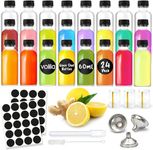 Glass Shot Bottles with lids - 24 Pack 60ml Shot Bottles - Leak Proof Small Glass Bottles for Juice, Oils, Liquor, Potion - Ginger Shot Bottles with Funnel, Brush, Labels, Pen and Shrink Wrap