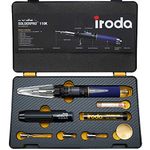 IRODA SOLDERPRO 110K Butane Soldering Iron Kit - 4-in-1 Cordless Multi-Tool: Soldering Iron, Mini Torch, Heat Gun, Precision Heat Blower, 30-125W Adjustable Flame, 100+ Mins Runtime