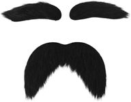 AXEN Fake Mustache and Eyebrows, Self Adhesive Fake Beard Mustaches Bushy Eyebrows, Funny Cosplay Costume Accessories, Black
