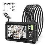 Lightswim Industrial Endoscope Inspection Camera, 4.3" IPS Borescope Sewer Camera with Handheld IP67 Waterproof Snake Camera with 8 LED Lights 16.5FT Semi-Rigid Cable