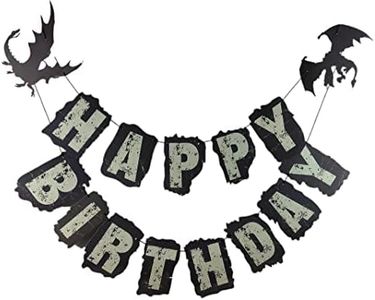 Dragon Themed Happy Birthday Banner Game of Throne Birthday Banner Dragon Knight Birthday Party Decors for Medieval Theme Fairy Tale Fantasy Birthday Baby Shower 1st Birthday Party Supplies