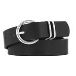 Women’s Leather Belts for Jeans Pants Fashion Silver Buckle Ladies Waist Belt,Black,Fit Waist Size 43-46 inches