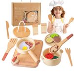 Smartwo Play Kitchen Accessories for Kids Pretend Play, Wooden Montessori Toys of Pots and Pans Cooking Playset for Toddlers Role Play, Ideal Gift Toy for Girls and Boys Aging 2 3 4 5 6 Years Old