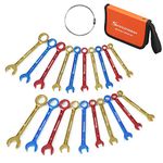 SPEEDWOX 10 Pcs Mini Combination Wrench Set Metric & SAE Color Plated Open and Box End Mini Wrenches Color Coated Midget Wrench Set with Portable Pouch and Large Ring（4-11mm(5/32-7/16"）