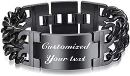 Thintom Men's ID Name Bracelet Stainless Steel Personalized Gift for Him Customized Engrave (Black)