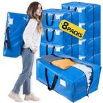 TAILI 8 Pack Heavy Duty Moving Bags, Clothing Storage Bags with Sturdy Zipper and Strong Handles, Blue Clothes Storage Bins, Extra Large Tote Bag for Moving Supplies, Better than Moving Boxes