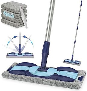 MEXERRIS Microfibre Mops for Floor Cleaning - Hardwood Floor Mop Dust Mop with 4 Mop Pads, Wet Mop Wood Floor Mop with Adjustable Handle Flat Mops Home Commercial Use for Hardwood Laminate Floors