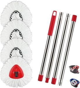 Easywring Spin Mop Refills for Vileda: Replacement Mop Head Fit for Vileda Triangle Wringing Mop Bucket System - Washable & Reusable Rotating Microfiber Pads fit All Floor- 4 Cloth 1 Handle 1 Mop Base