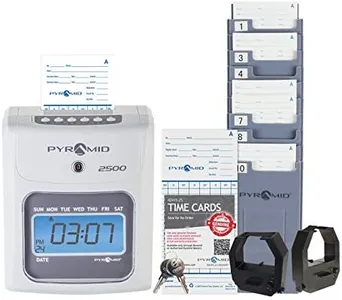 Pyramid Time Systems - Model 2500 Auto Aligning and Top Loading Time Clock [2500K1] Bundle Includes: Time Clock, 100 Time Cards, 2 Ink Ribbon cartridges, one 10 slot time card rack and 2 Security Keys