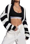 GORGLITTER Women's Color Block Striped Bolero Shrug Sweater Long Sleeve Open Front Crop Cardigan Top Outerwear Black and White Striped Small