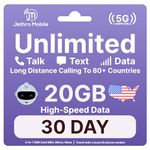 USA Prepaid Sim Card (Uses T-Mobile), Unlimited Talk, Text, Data & 20GB High-Speed Data, Quick Activation, Reloadable, Easy to Use, Jethro Mobile US SIM Card for Canadian Travelers 30 Day