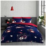 GC GAVENO CAVAILIA Floral Duvet Cover Double, Polycotton Polka Dotted Quilt Cover Set With Matching Pillow Cases, Reversible Blossom Bedding Bedset, Navy