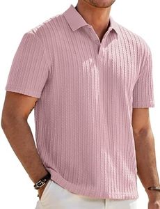 JMIERR Mens Polo Shirt Summer Short Sleeve Vacation Button Beach Collared Knit Golf Shirts, S, Pink