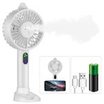 Mini Handheld Fan, Portable Hand Held Misting Fan Double Nozzle Spray Battery Operated Fan 3 Speeds USB Rechargeable Mister Humidifier Personal Cooling Fan with Cell Phone Holder for Travel Office