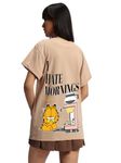 Bewakoof Official Garfield Merchandise Women's Graphic Printed Boyfriend Fit T-Shirt_ 621325_Brown_M