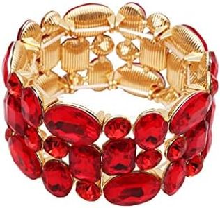 Enrwin Women’s Wedding Bridal Crystal Leaf Flower Stretch Bangle Elastic Wide Bracelet Jewelry for Brides Bridesmaid (Red-Gold Plated, Alloy)