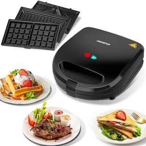 Aigostar gaufrier 3 en 1 : Presse à Paninis et appareil à sandwichs avec 3 Plaques Antiadhésives et Interchangeables, Thermostat Automatique, Grande puissance de 750W