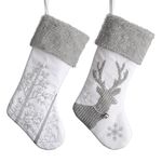 Valery Madelyn 18" Frozen Winter Silver and White Christmas Stocking with Name Card & Bell & Sequins Design, Personalised Large Christmas Stockings Set of 2