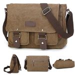 XFLYP Messenger Bag Mens, Men Shoulder Bags Canvas Satchel Cross Body Messenger School Working Satchel Briefcase, with Multiple Pockets for Work, School, Traveling and Daily Use, Brown