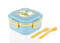 ATTRO Quick Bite Dino Delight Lunch Box with 3 Compartment Fork & Spoon BPA Free Food Grade Ideal for Kids School, Picnic & Outdoor- 800ml Blue