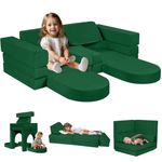 MeMoreCool 10-Pieces Kids Play Sofa, Modular Toddler Couch for Playroom, Fold Out Foam Couch for Girls Boys, Convertible Sectional Playset, Green