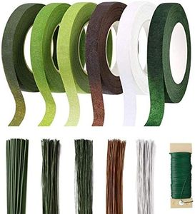 Floral Tape and Floral Wire Arrangement Tools Kit with 6 Rolls 1/2" Wide Floral, 18/22/26 Gauge Stem Wire and 22 Gauge Paddle Wire for Bouquet Stem Wrap Florist