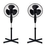 2x 16 OSCILLATING PEDESTAL AIR COOLING ELECTRIC FAN EXTENDABLE ADJUSTABLE STAND (Black)