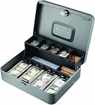 Ritmo Cash Box with Money Tray, Durable Large Steel Money Boxes, 5 Compartment Tray, 4 Spring-loaded, come with 2 key