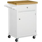 HOMCOM Kitchen Cart Storage Trolley Wooden Cabinet with Drawer Cupboard Towel Rail White