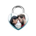 MeMeDIY Personalized Love Lock Heart Shaped Custom Engraving Picture Photo Name Date for Couple Him & Her Love Bridge Alloy Padlock with Key Lover Gift(Blue&P)