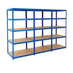 BiGDUG Heavy Duty Garage Shelving Unit 3 Bay - 179x90x60 cm - 200kg UDL Per Shelf (1000kg Per Bay) - 3x Blue Storage Shelves - 5 Tier Shed Shelving