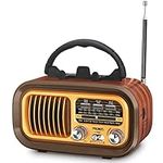 PRUNUS J-150 Portable Radio Retro, AM/FM/SW Small Radio Bluetooth, Transistor Battery Radio Powered by 1200mAh Rechargeable or D-Cell Batteries, Rechargerable radio Vintage Supports USB/TF